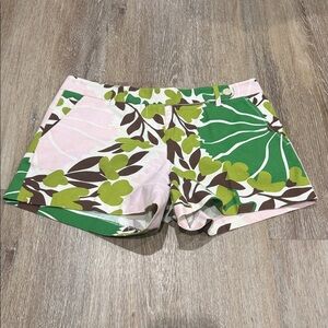 J-Crew Women’s Tropical Floral Green and Pink Shorts Vintage Y2K Low Fit Size 4